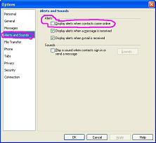 Do NOT display alerts when contacts come online.