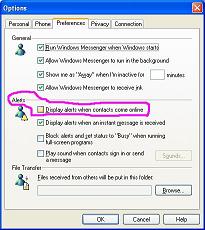 Do NOT display alerts when contacts come online.