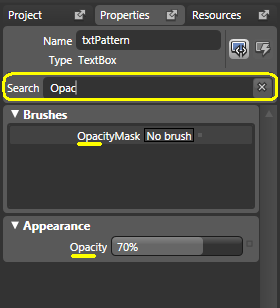 property search in expression blend
