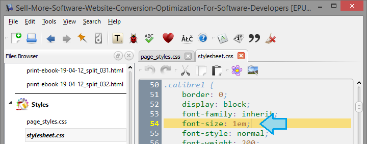 change the font-size of the calibre1 style from 16px to 1em