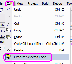 Execute Selected Code item on edit menu