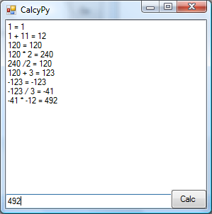 A C# app that hosts iron python to perform calculations