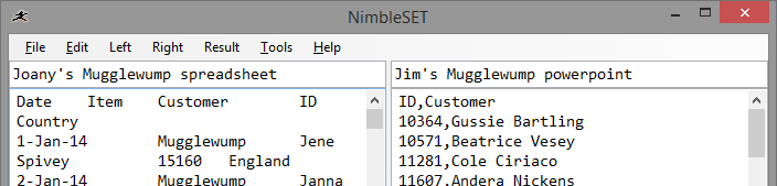 joanys spreadsheet on the left and jims powerpoint on the right