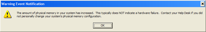 Warning message after adding more RAM, at last