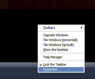 he right clicks task bar and selects properties
