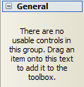 there are no usable controls in this group. Drag an item onto this text to add it to the toolbox