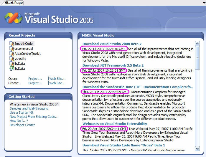 useless msdn feed in vs2005