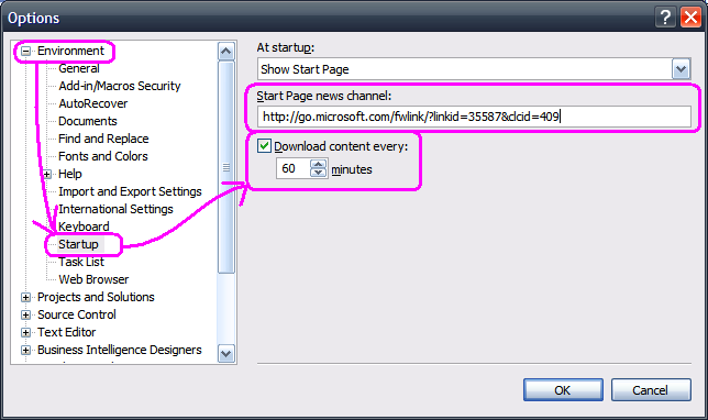 settings in vs 2005