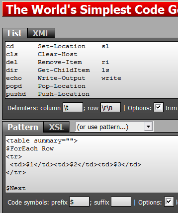 using wscg to
make a html table